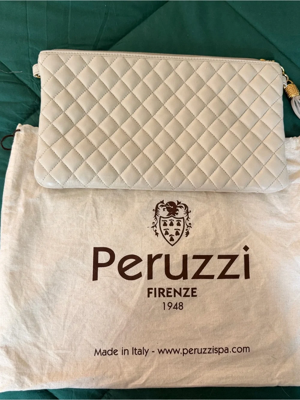 Quilted Leather Clutch in Light Beige